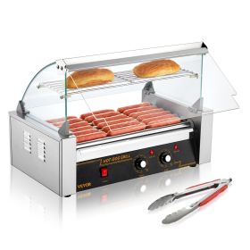 VEVOR Hot Dog Roller 7 Rollers 18 Hot Dogs Capacity 1050W Stainless Sausage Grill Cooker Machine with Dual Temp Control Glass Hood Acrylic Cover