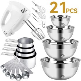 Upgrade 5-Speeds Mixers with Silver Nesting Stainless Steel Mixing Bowl, Measuring Cups and Spoons Whisk Blender - Baking Supplies for Cooking