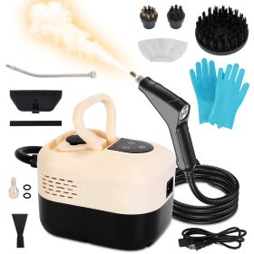 1500W Handheld High Temperature And Pressure Steamer Cleaner With 1200ML Tank 8 Accessories 6 Steam Levels Digital Display Handle Control For Dir (Color: Beige)