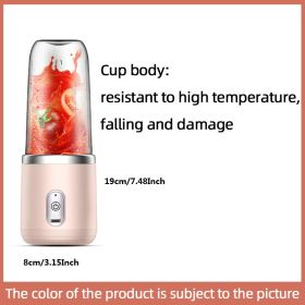 300ml Upgrade 6-page Steel Knife Fight Guide Wolf Rechargeable Portable Juicer Home Small Power Juice Cup (Color: Pink, model: 6 Blades Single Cup)